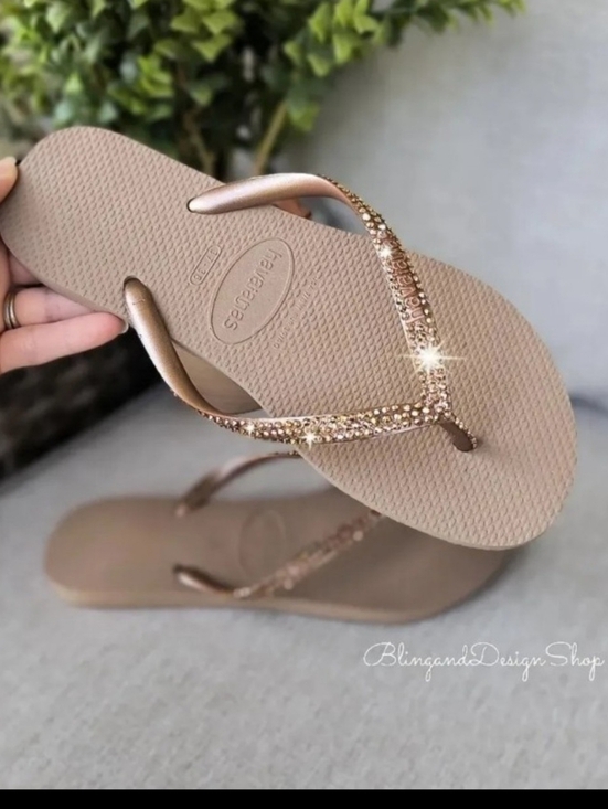 Havaianas Shoes - Havaianas Womens Bling Sandals Flip Flops made with Rose Gold Swarovski Crystals